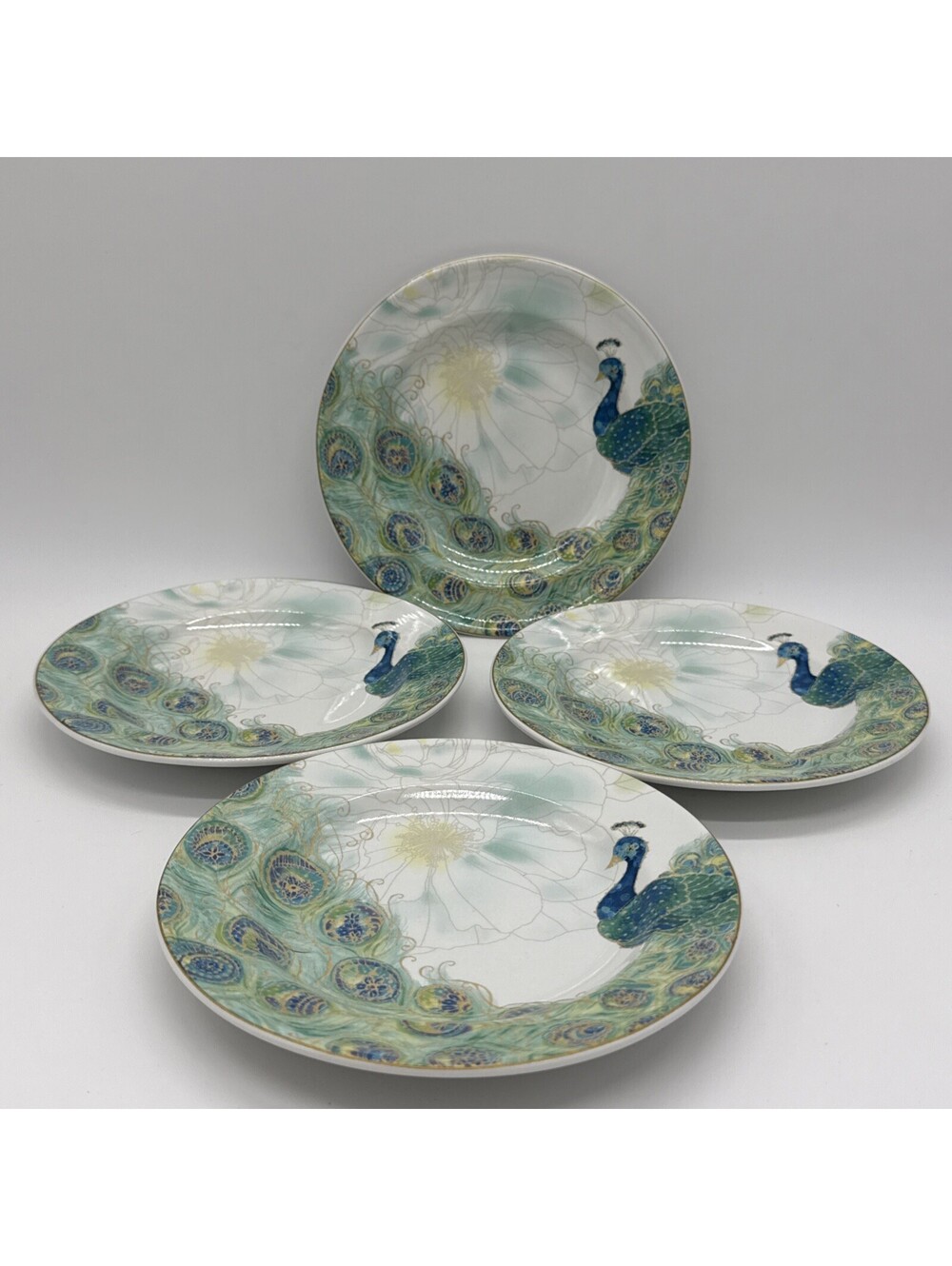 222 Fifth Lakshmi Peacock Bread Butter Appetizer Plates 6.5 Inch Set 3